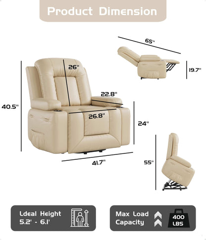 Oversized Wide Power Lift Recliner Chair - Heat and Massage, Faux PU Leather Lift Recliner Chair for the Elderly, Adjustable Back and Legs, Designed for the Elderly and People with mobility impaired