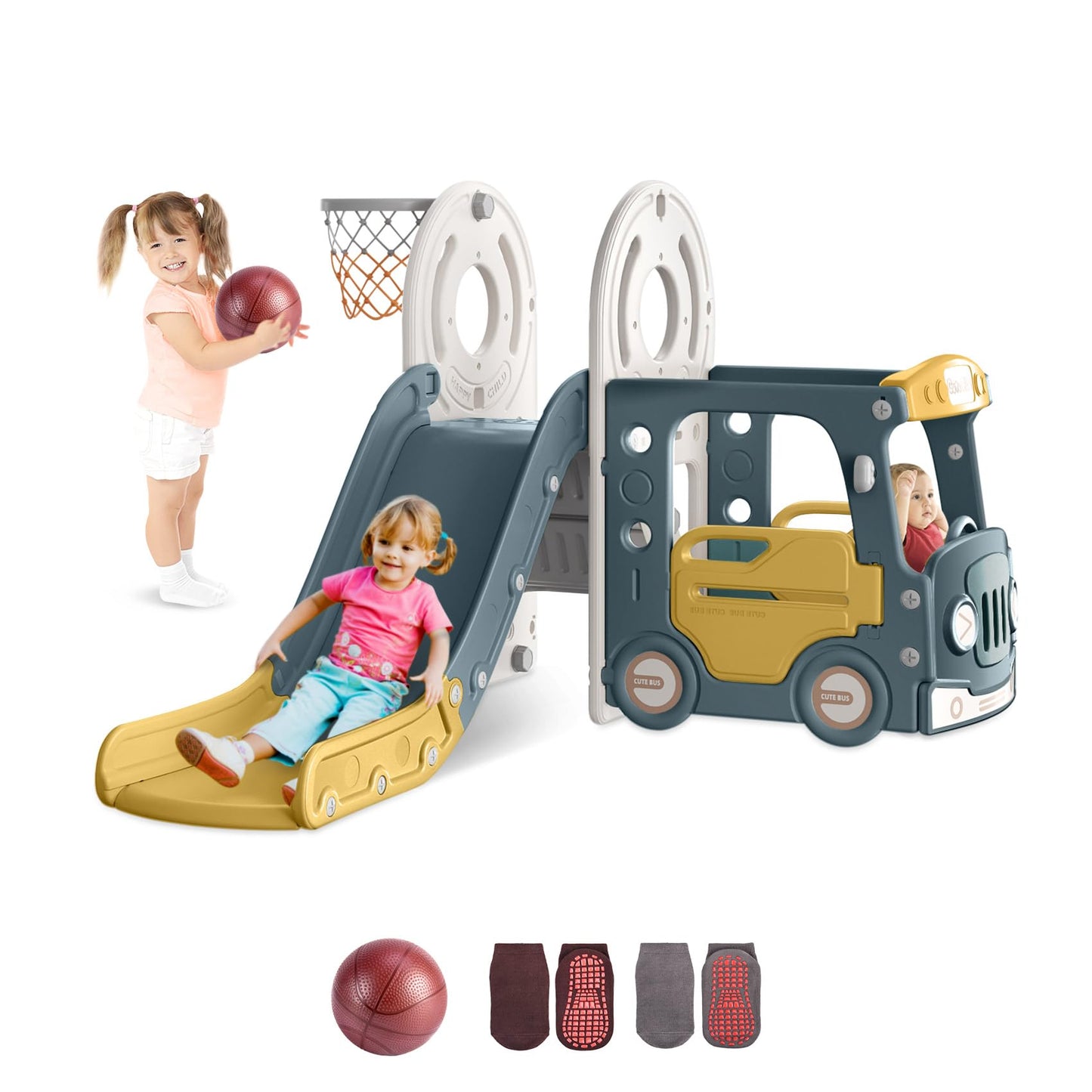 Toddler Slide with Basketball Hoop by BIERUM