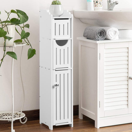 AOJEZOR Bathroom Storage Cabinet: Small Bathroom Storage Cabinet - Toilet Paper Cabinet Fit for Mega Roll - White