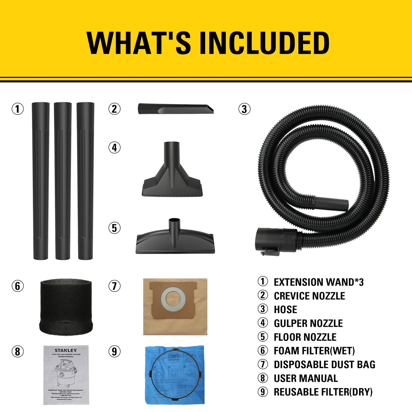 STANLEY 5 Gallon Wet/Dry Vacuum with Attachments