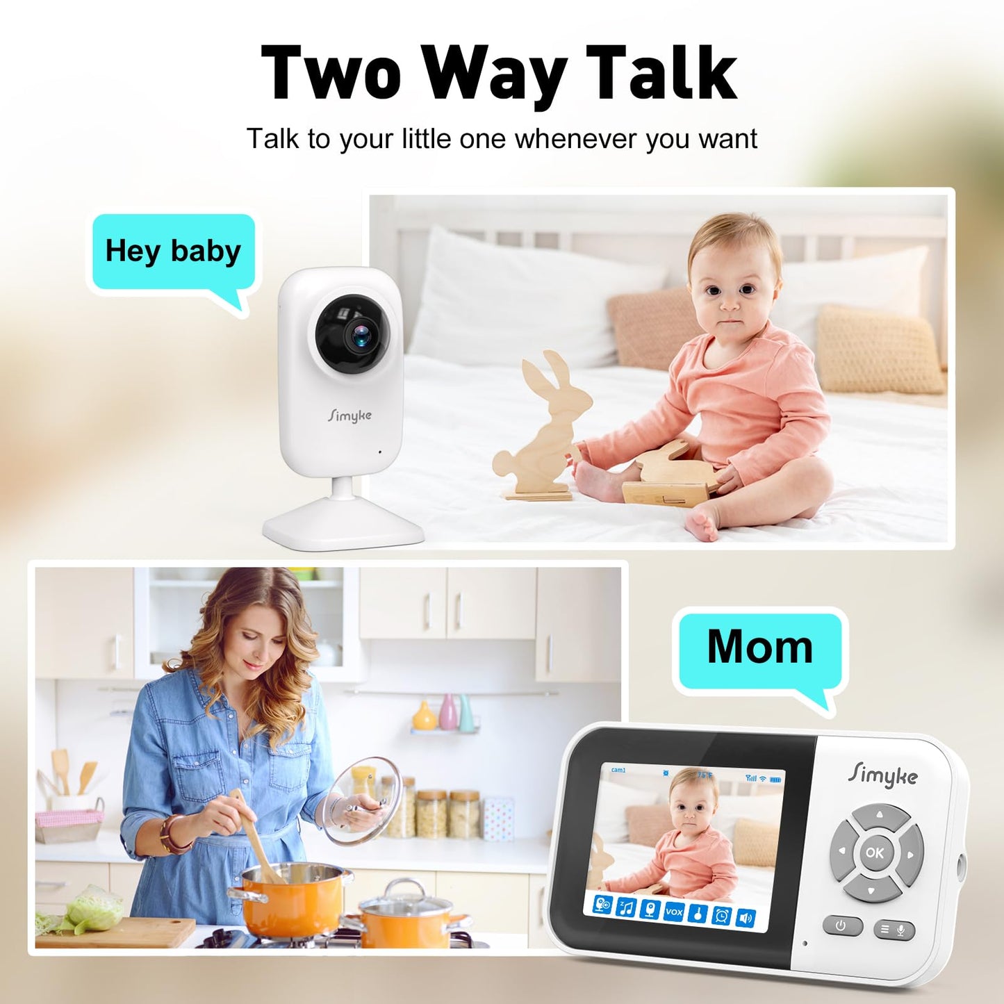 UPDATE: NOW $19.99! Simyke Upgrate Video Baby Monitor,WiFi Baby Camera,2.8" Display and App Control,1200ft Long Range,2 Way Talk,Auto Night Vision,Sound Alert,VOX,Temperature Sensor 5 Lullabies Feeding Remind,Home Use