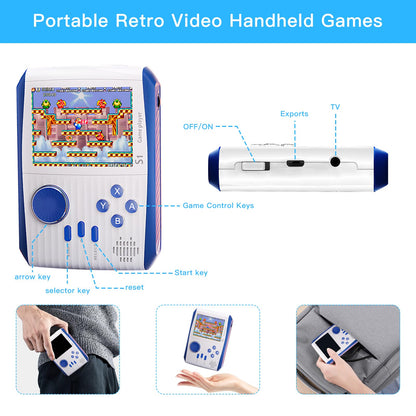 Handheld Game Console for Kids Adults, 3.0'' LCD Screen Retro Handheld Video Game Console, Preloaded 660 Classic Retro Video Games with Rechargeable Battery, Support 2 Players and TV Connection