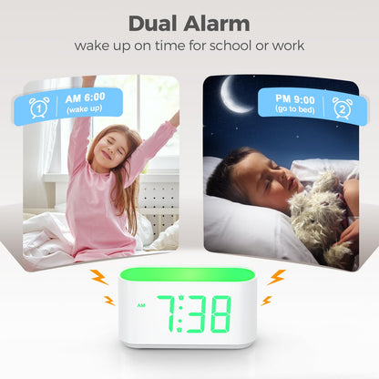 ONLAKE Alarm Clock for Bedrooms, Large Display Digital Clocks with 2 Alarms, 7 Color Larger Night Light, Battery Backup, Dimmer, Adjustable Volume, Easy Snooze (Green)