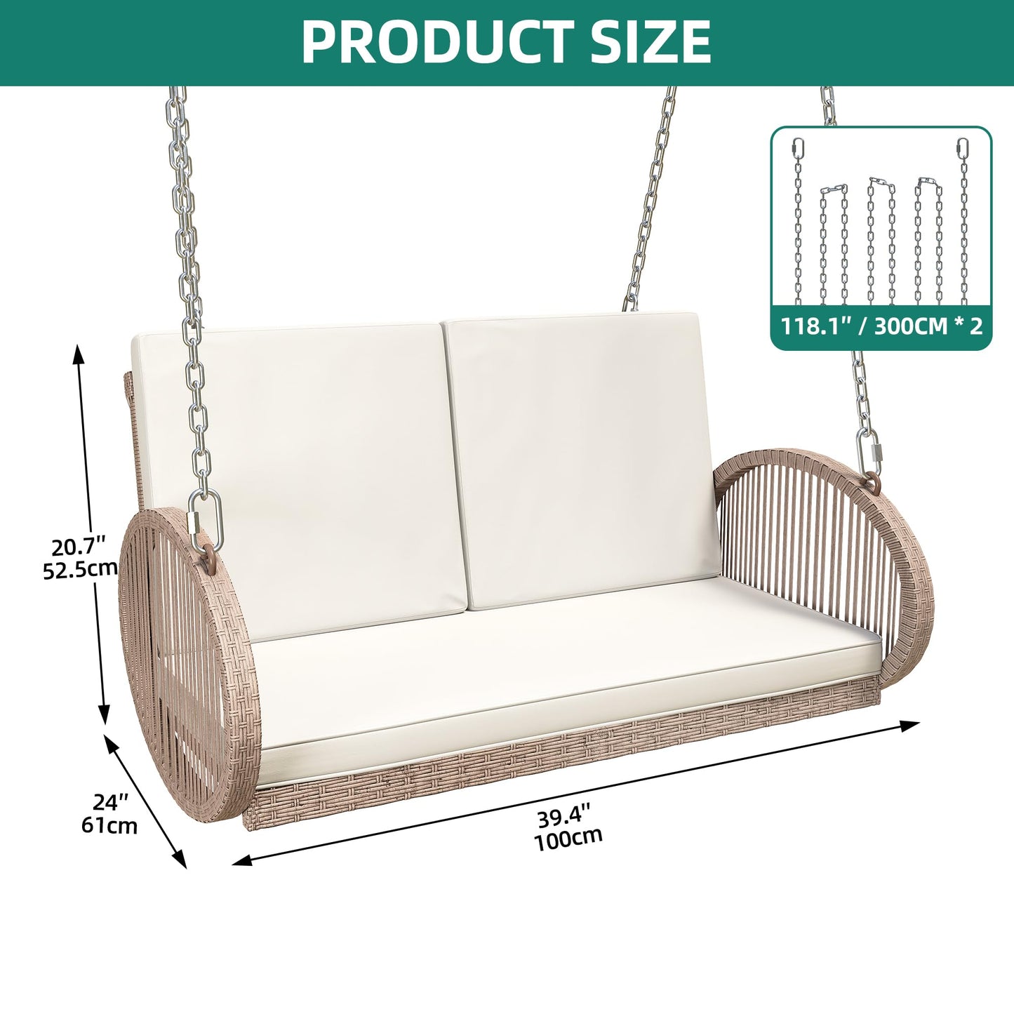 YITAHOME 2-Seater Wicker Porch Swing with Cushions
