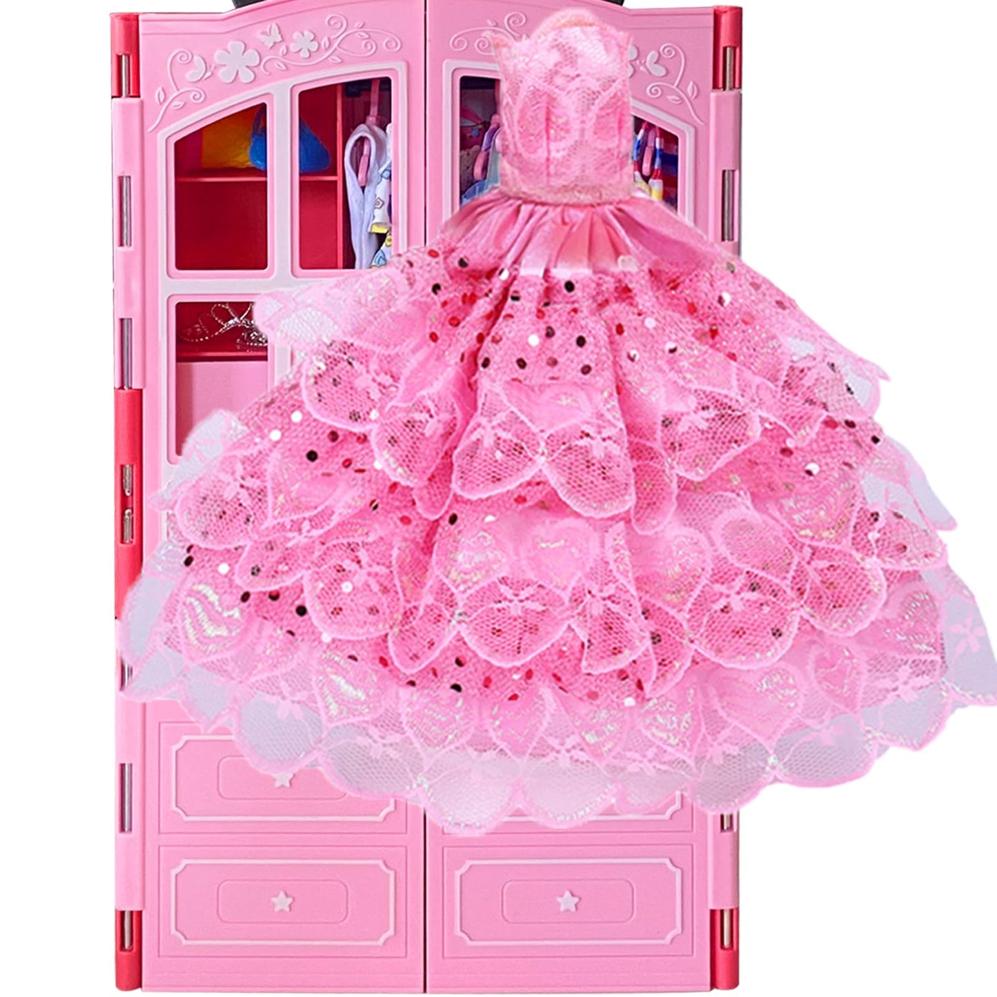 Doll Closet with 130 Pcs Clothes and Accessories