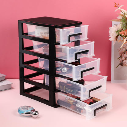 Tofficu Plastic Storage 5 Drawer Storage Tower Multifunctional Storage Cabinet with Clear Drawers Storage Case Organizer for Craft Stationary,5.9×8.5×12.2in (L×W×H)