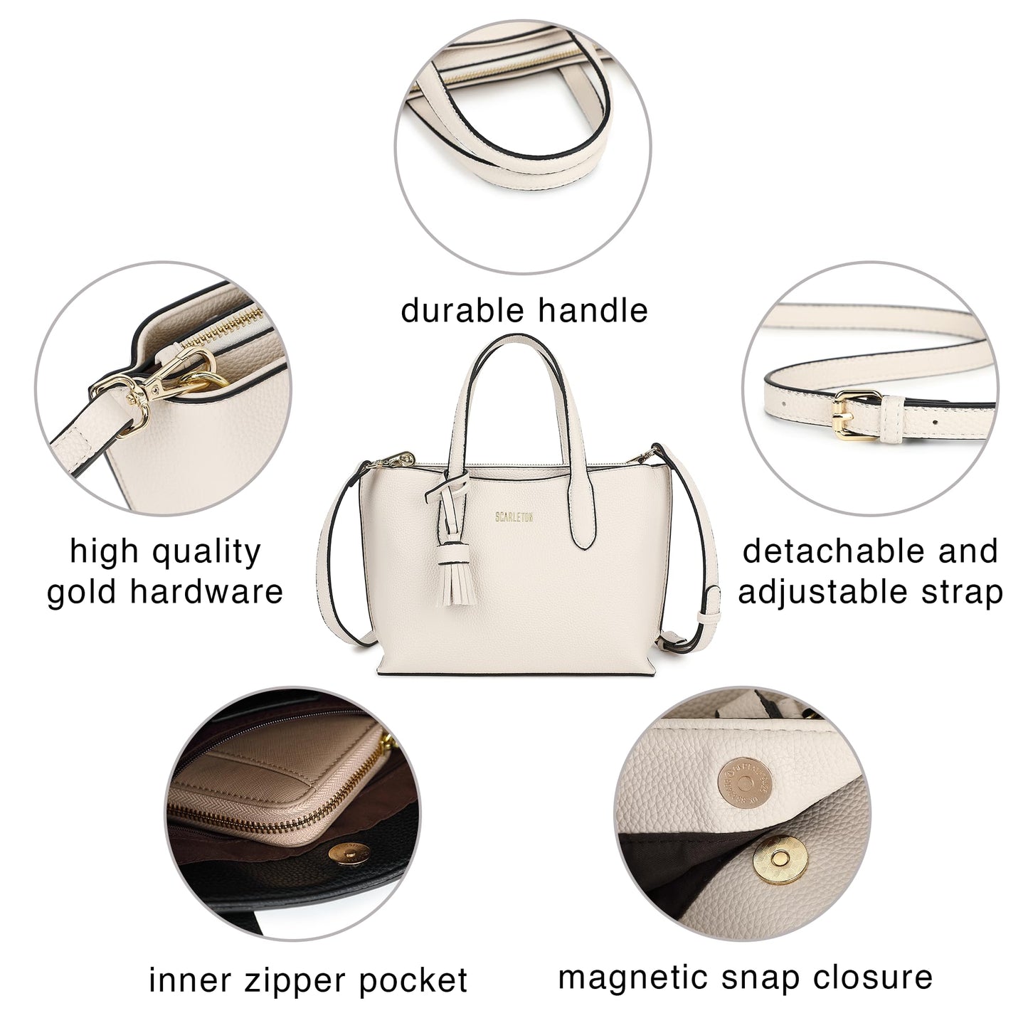 Scarleton Small Shoulder Bag for Women, Purses for Women, Handbags for Women, Work Tote Bag for Women, H2152 (Off White)