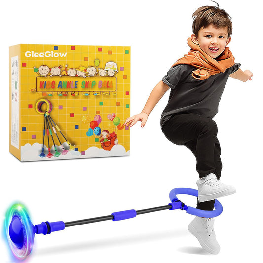 GleeGlow Ankle Skip Ball for Kids, Foldable Skip it with Colorful Flash Wheel, Outside Toys for Kids, Gift for Girls & Boys Age 5 6 7 8 9 10 Years Old (Blue)