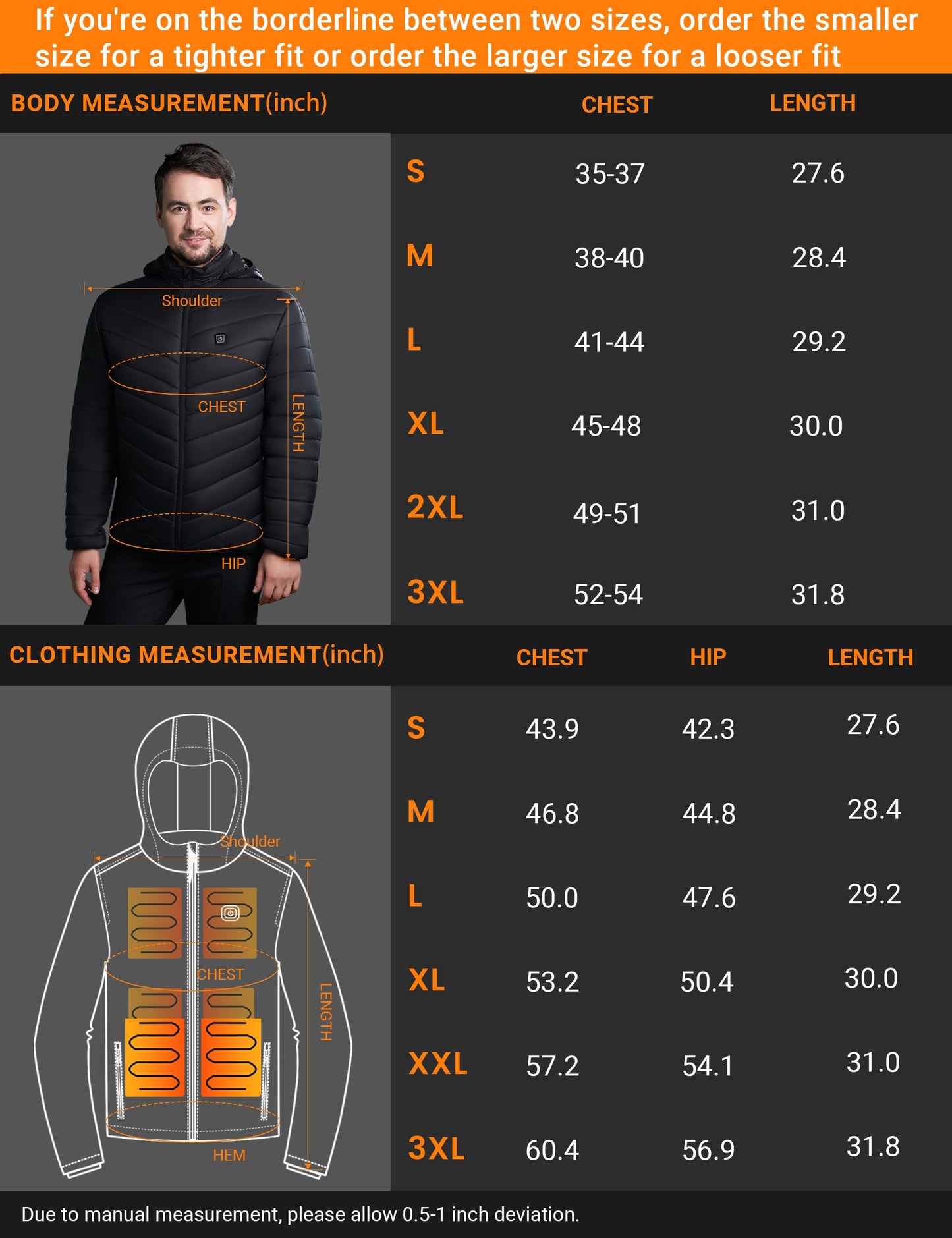 YHQ Heated Jacket with 12V 20000mAh Battery Pack, 6 Heating Zones, Heated Jackets for Men Ideal for Winter Cycling, Skiing, Camping and Fishing S Black