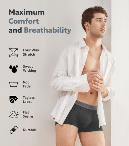 DAVID ARCHY Mens Trunks Underwear Soft Breathable Rayon Made from Bamboo Trunk No Fly Pouch 4-Pack L 3''