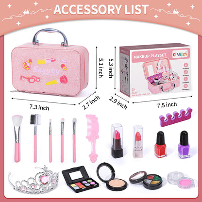 Ci Vetch Kids Makeup Kit for Girl, Pretend Makeup for Toddlers Kids, Washable Non Toxic Make Up with Cosmetic Bag for Girls, Pretend Play Toy Makeup Set Gift for Little Girls Age 3 4 5 6 7 8 Years Old
