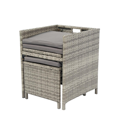 ojhnbvv Pieces Dining Outdoor Space Saving Rattan Chairs with Glass Table Patio Furniture, Back Sectional Conversation Set Wicker Cushion for Lawn, Garden, Backyard, 9-Grey