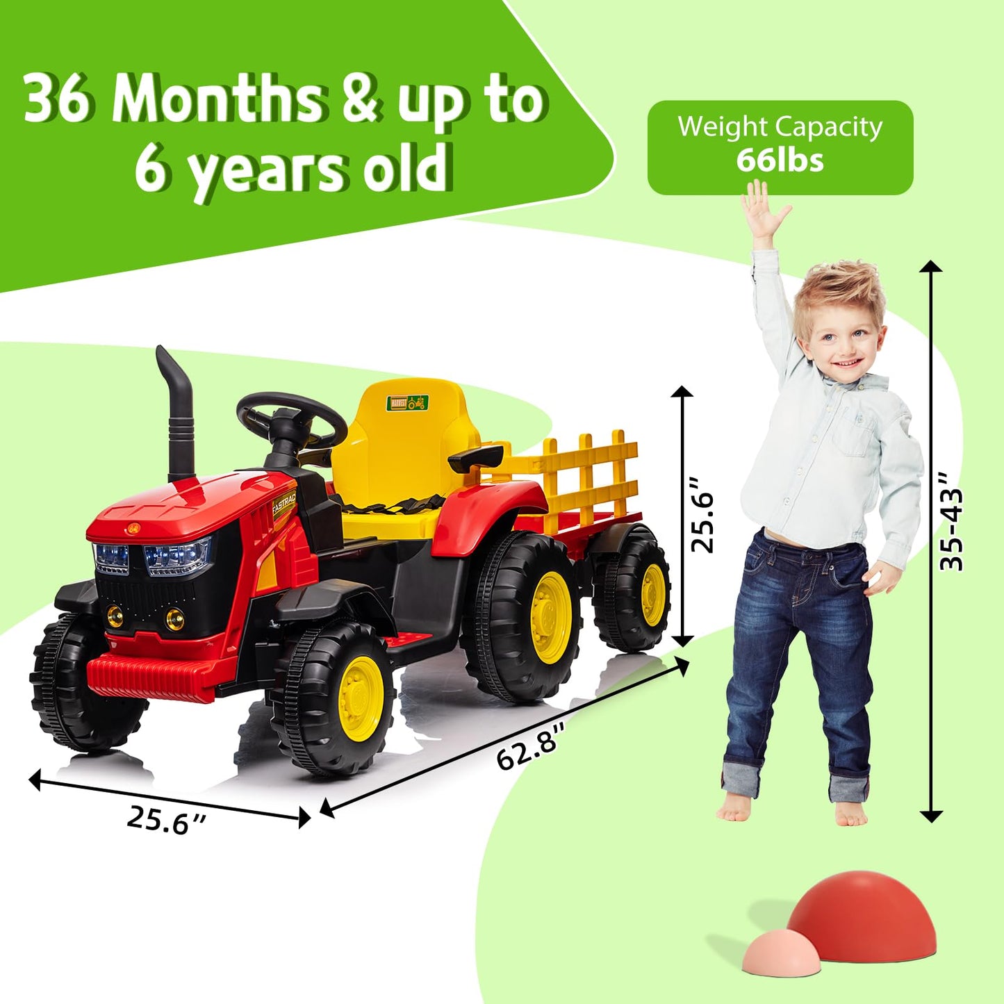 ACONEE Kids Remote Control Electric Tractor 12V