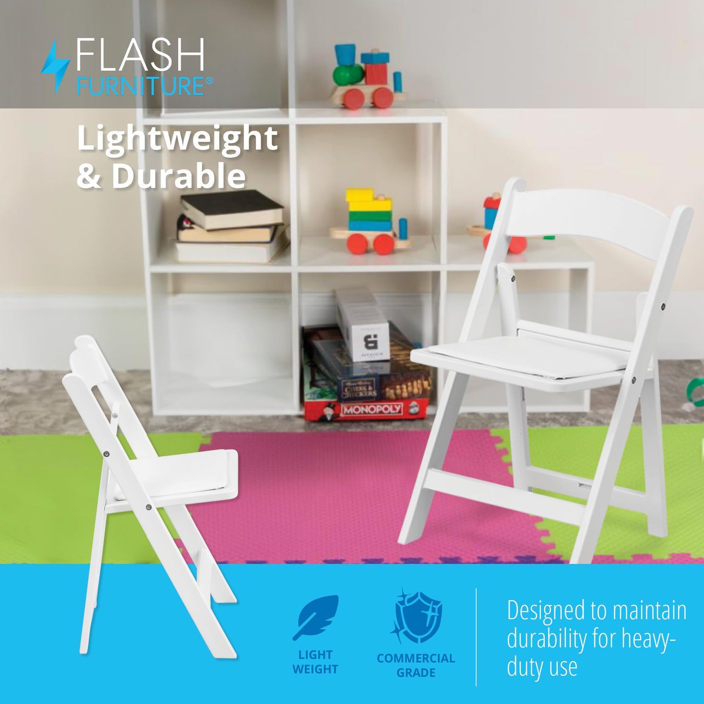 Flash Furniture Hercules Series Kids Padded Folding Chairs for Children, Children's Event Seats with 264-lb. Static Weight Capacity, Set of 10, White