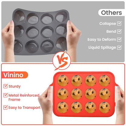 Vinino Silicone Muffin Pan, 12-Cup BPA Free