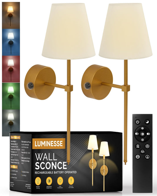 LUMINESSE Battery Operated Wall Sconces Set of Two