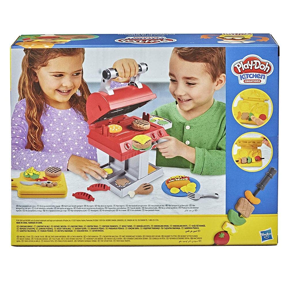 Play-Doh Kitchen Creations Grill 'n Stamp Playset, 6 Colors & 7 Barbecue Toy Accessories, for Boys & Girls, Play Food Set, Preschool Toys, Ages 3+