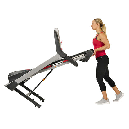 Sunny Health & Fitness Performance Treadmill with 15 Level Auto Incline, Shock Absorption, Digital Monitor, Quick Speed Buttons, Wide Running Belt, Foldable, Device Holder, USB/Bluetooth Connection