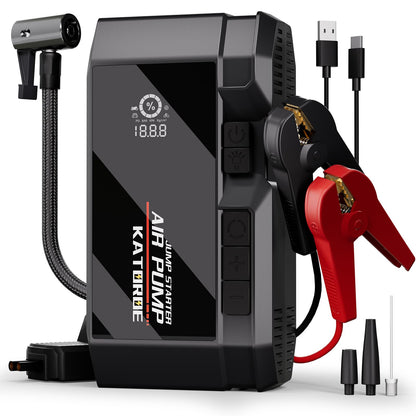 Car Jump Starter with Air Compressor, 4500A 160 PSI Portable Jump Starter Battery Pack (10.0L Gas/8.0L Diesel), 12V Jump Box Car Battery Jump Starter with 80 Starts, QC 3.0, Large Display, Flashlight