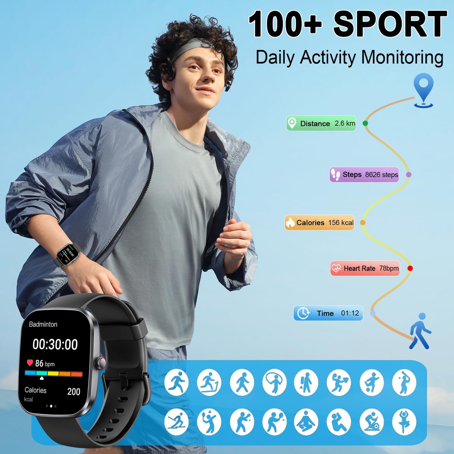 Smart Watch with Fitness Tracking & Call Support