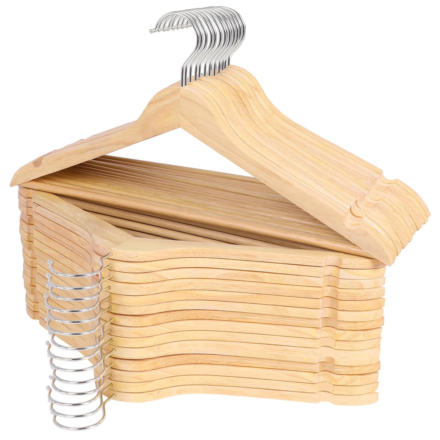 Wooden Coat Hangers 30 Pack with Swivel Hooks