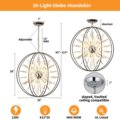 35" 20-Light Modern Chandelier for High Ceilings