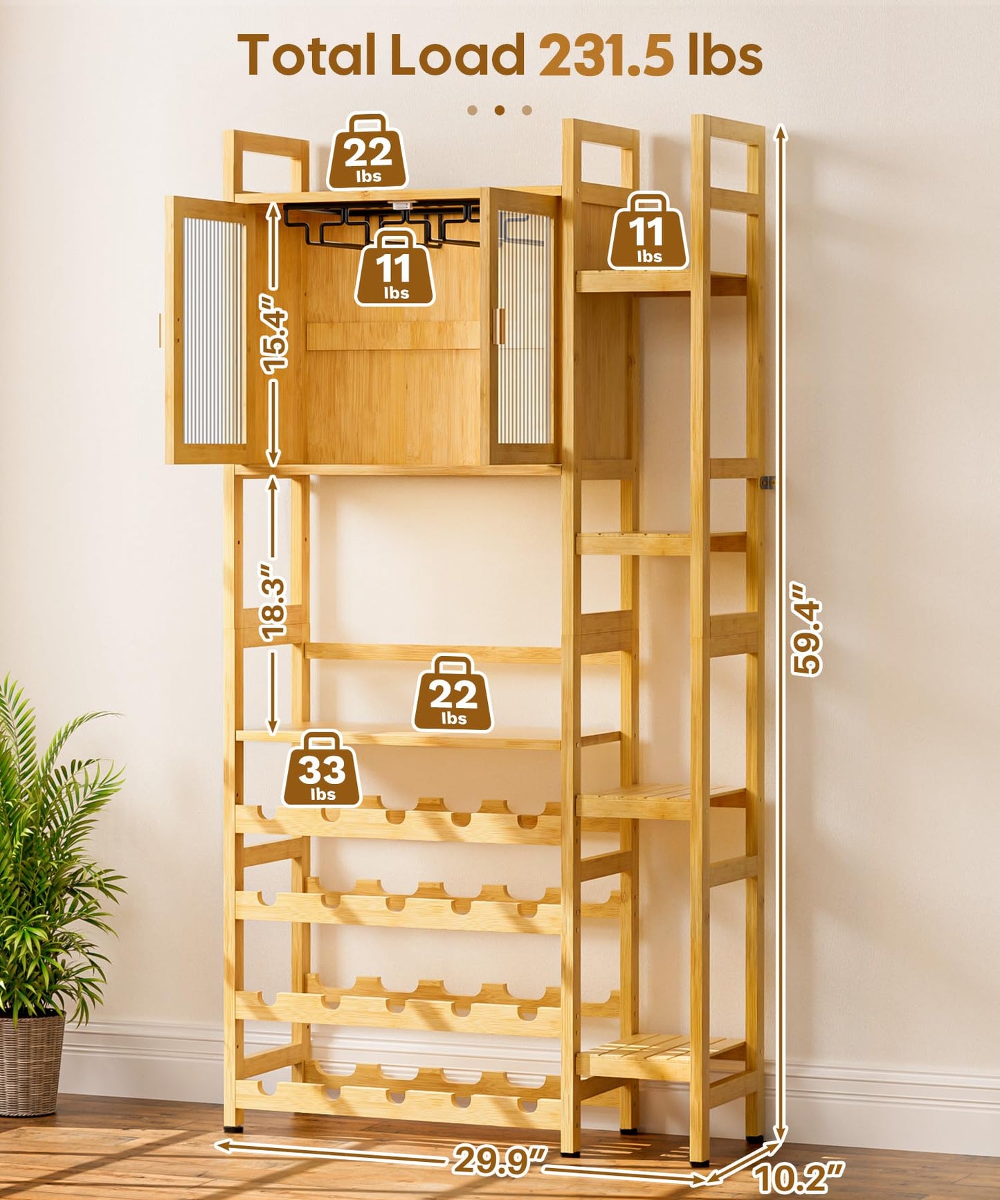 Wine Rack Cabinet with Glass Holder & Shelves