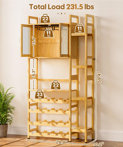 Wine Rack Cabinet with Glass Holder & Shelves