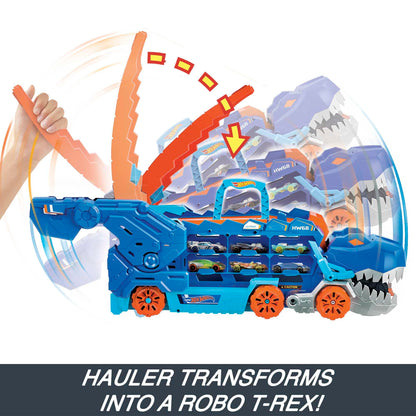 Hot Wheels T-Rex Transporter Toy Car Track Set