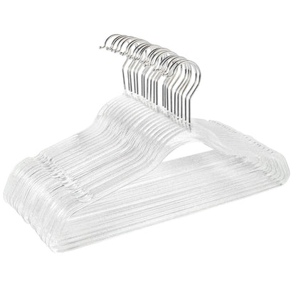 JohneyRulu Clear Plastic Hangers 20-Pack - Non-Slip Coat/Clothes Hangers with Silver Glitter; Ideal for Weddings; Lightweight and Space-Saving for Closet Organization.