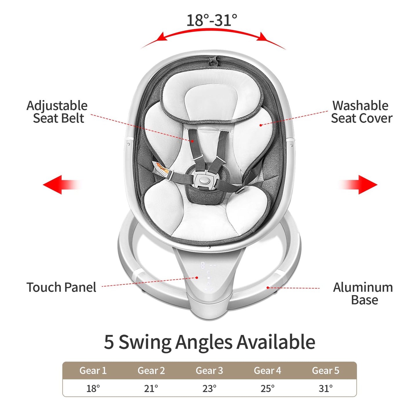 Baby Swing for Infants, Electric Swing for Newborn with 5 Swing Speed, Portable Baby Swing with 10 Lullabies, 0-6 Months Suitable