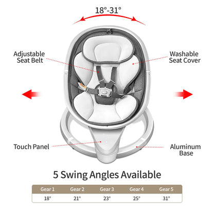 Baby Swing for Infants, Electric Swing for Newborn with 5 Swing Speed, Portable Baby Swing with 10 Lullabies, 0-6 Months Suitable