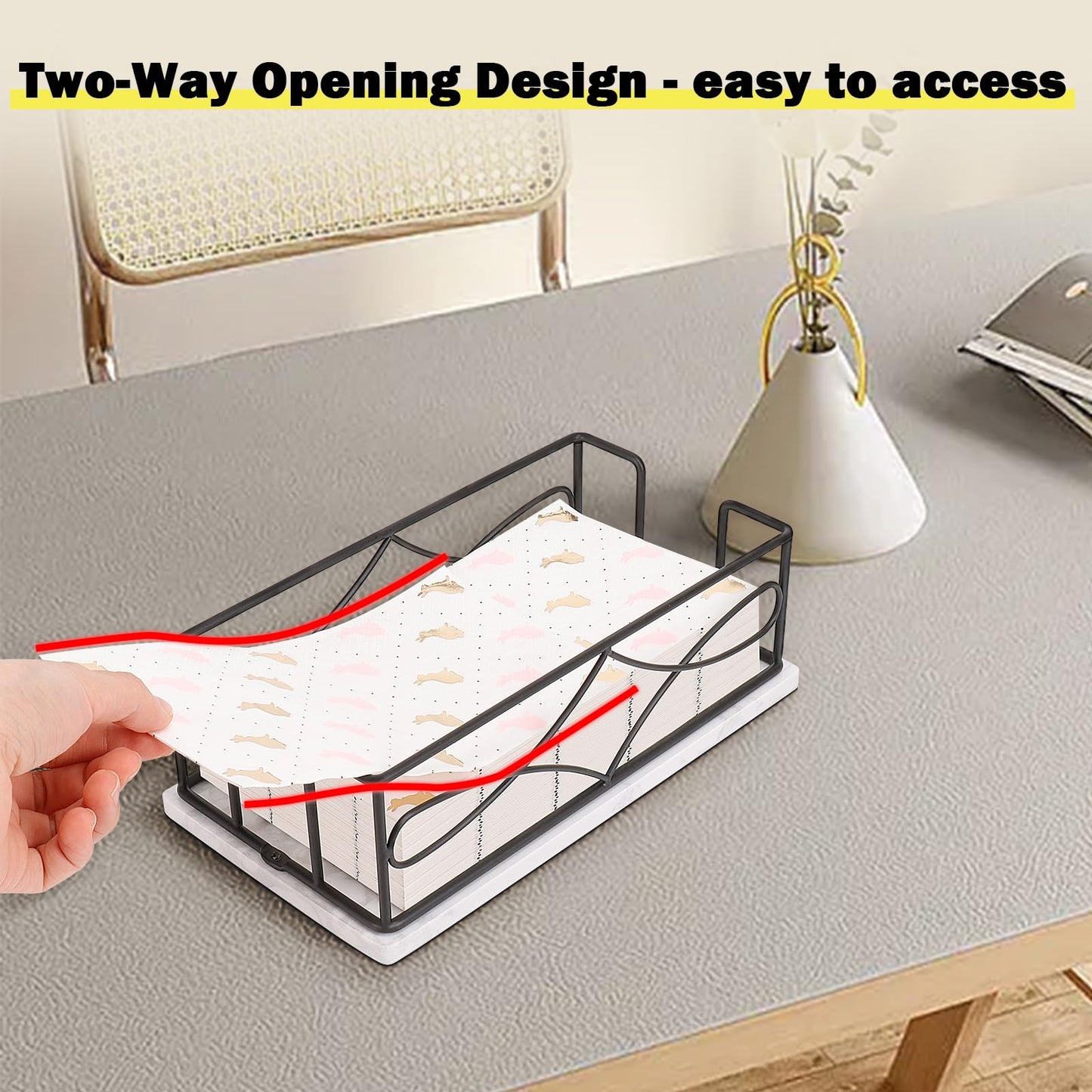 Winmien Napkin Holder with Marble Base, Guest Towel Paper Dispenser for Table, Modern Metal Napkin Stand, Ideal for All Kitchen Bathroom Vanity, Kitchen Decor Accessories (Matte Black, 3.2 Inch)