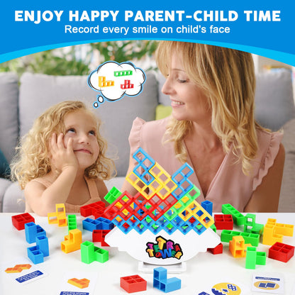 GrainBuds Tetra Tower Balance Stacking Game Team Tower Game for Kids & Adults Stack Attack Game Building Games Block Game (48pcs Color Box)