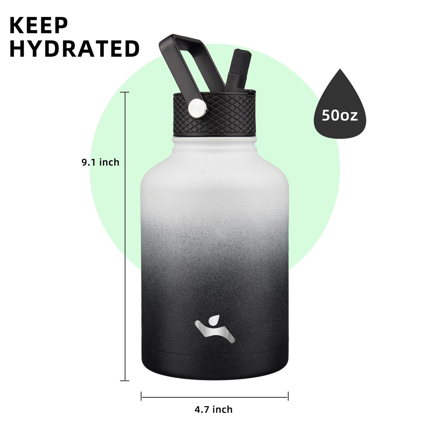 50 oz Insulated Water Bottle with Straw