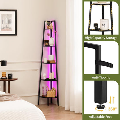 5-Tier Corner Shelf Stand with LED Lights