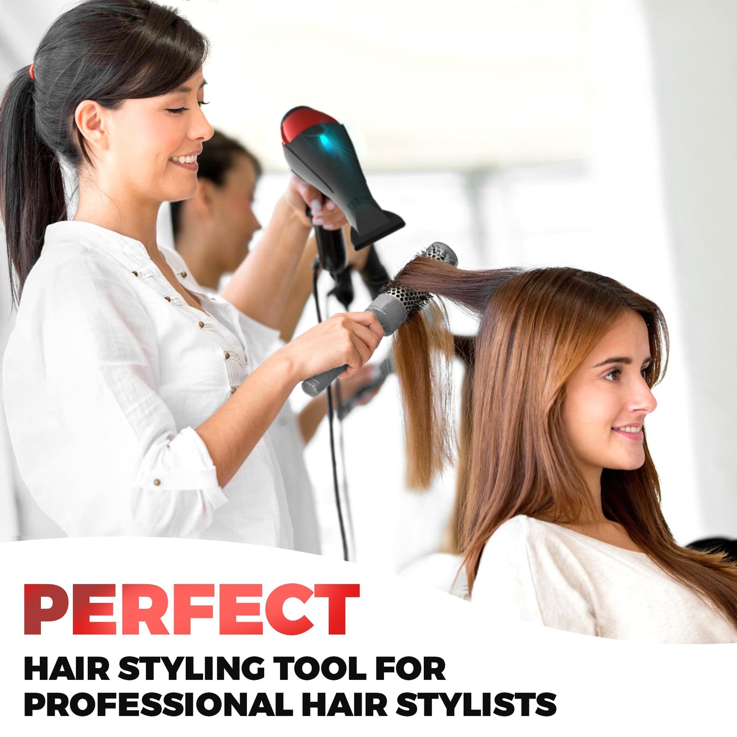 Professional Ionic Salon Hair Dryer, 2200 Watt Powerful AC Motor Ceramic Tourmaline Ion Blow Dryer, Quiet Hair Dryers with Diffuser & 2 Concentrator Nozzle Attachments Black/Red
