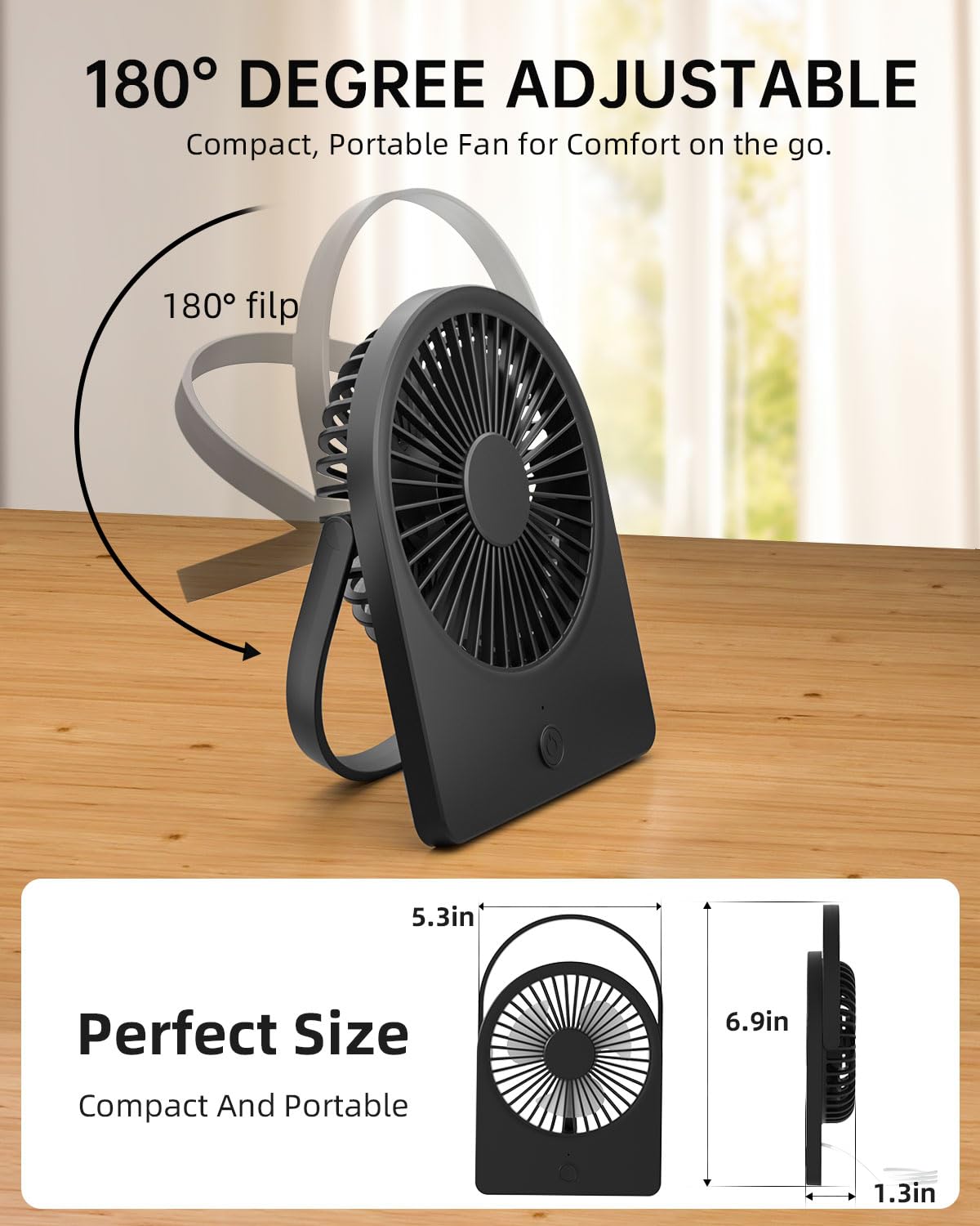 USB Mini Desk Fan with 3 Speeds - Black