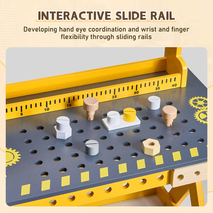 Kids Wooden Tool Bench with Realistic Tools Set
