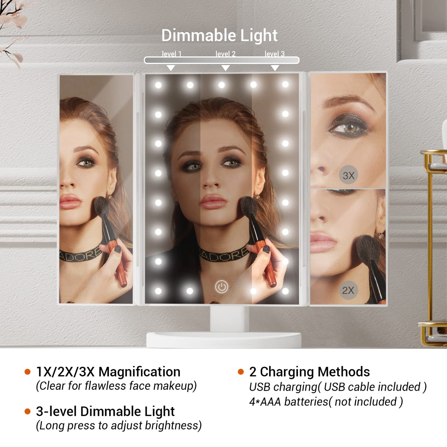 SUPERJARE Vanity Desk, Makeup Vanity with Lighted Mirror, White Desk with Drawers, 35.4 Inches Makeup Vanity Desk with Lights, for Bedroom, White and Gold