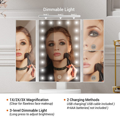 SUPERJARE Vanity Desk, Makeup Vanity with Lighted Mirror, White Desk with Drawers, 35.4 Inches Makeup Vanity Desk with Lights, for Bedroom, White and Gold