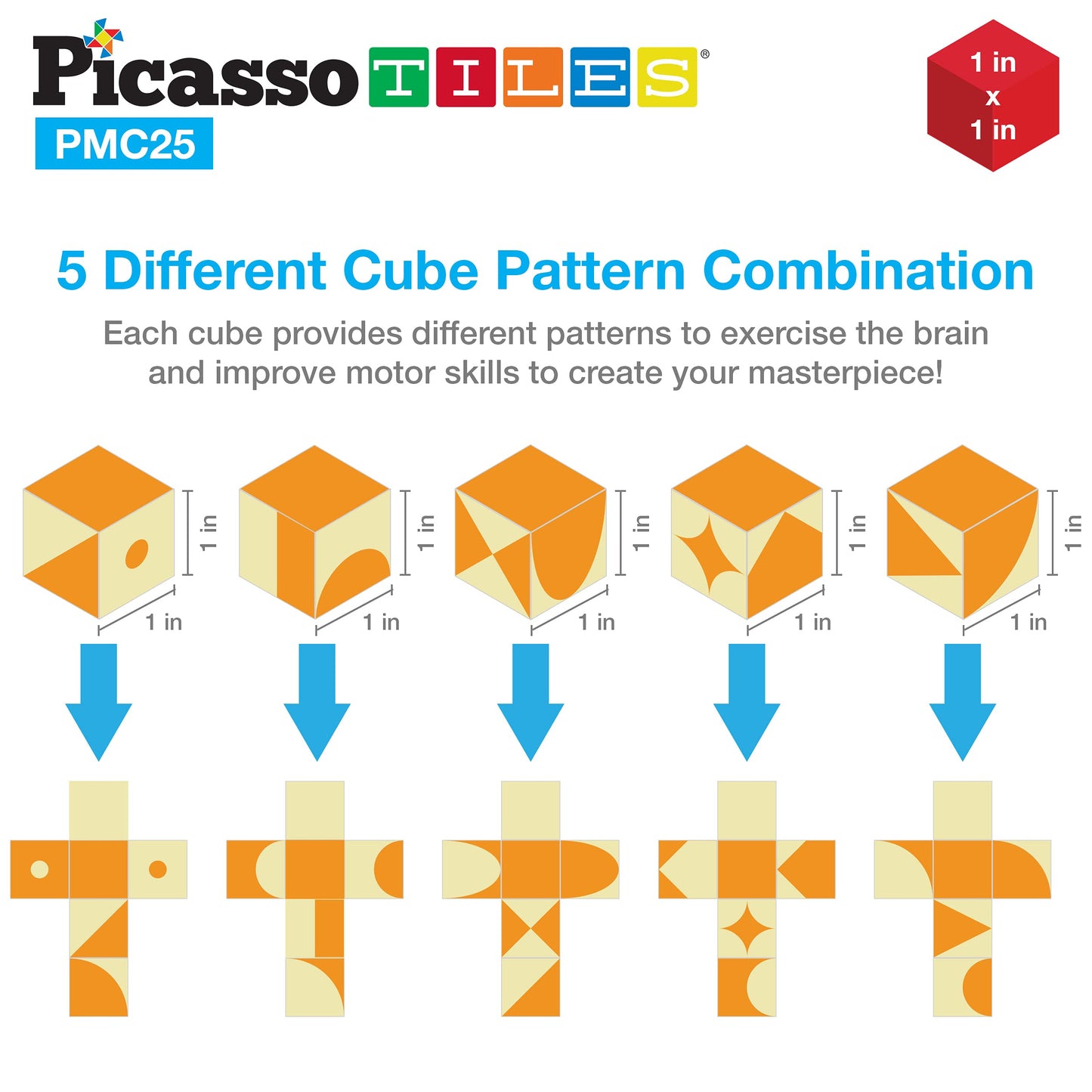 Picasso Cubes 25 Piece Magnetic Puzzle Game Magic Cube Puzzles Brain Teaser Set Kids Toy Magnet Pattern Block Matching Toys with Free Ideabook 150+ Inspirations Included STEM Learning Early Education