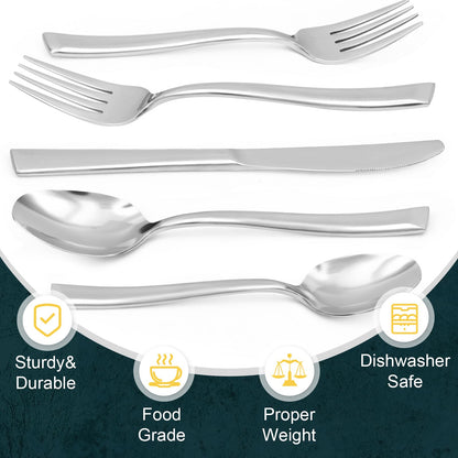 Kikbioee 20-Piece Silverware Set, Forged Stainless Steel Cutlery Set, Bevel Handle Flatware Set, Modern Mirror| Dishwasher Safe| Service for 4