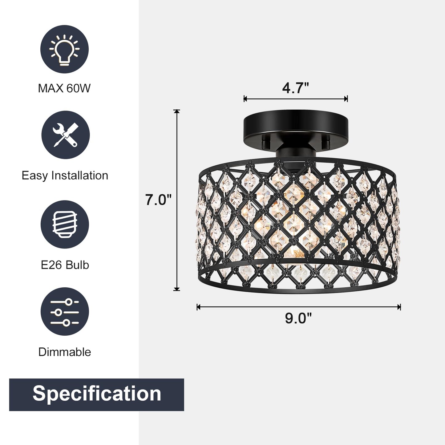 Semi Flush Mount Ceiling Light Fixture, 9 inch