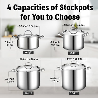 Cooks Standard 18/10 Stainless Steel Stockpot 12-Quart, Classic Deep Cooking Pot Canning Cookware with Stainless Steel Lid, Silver