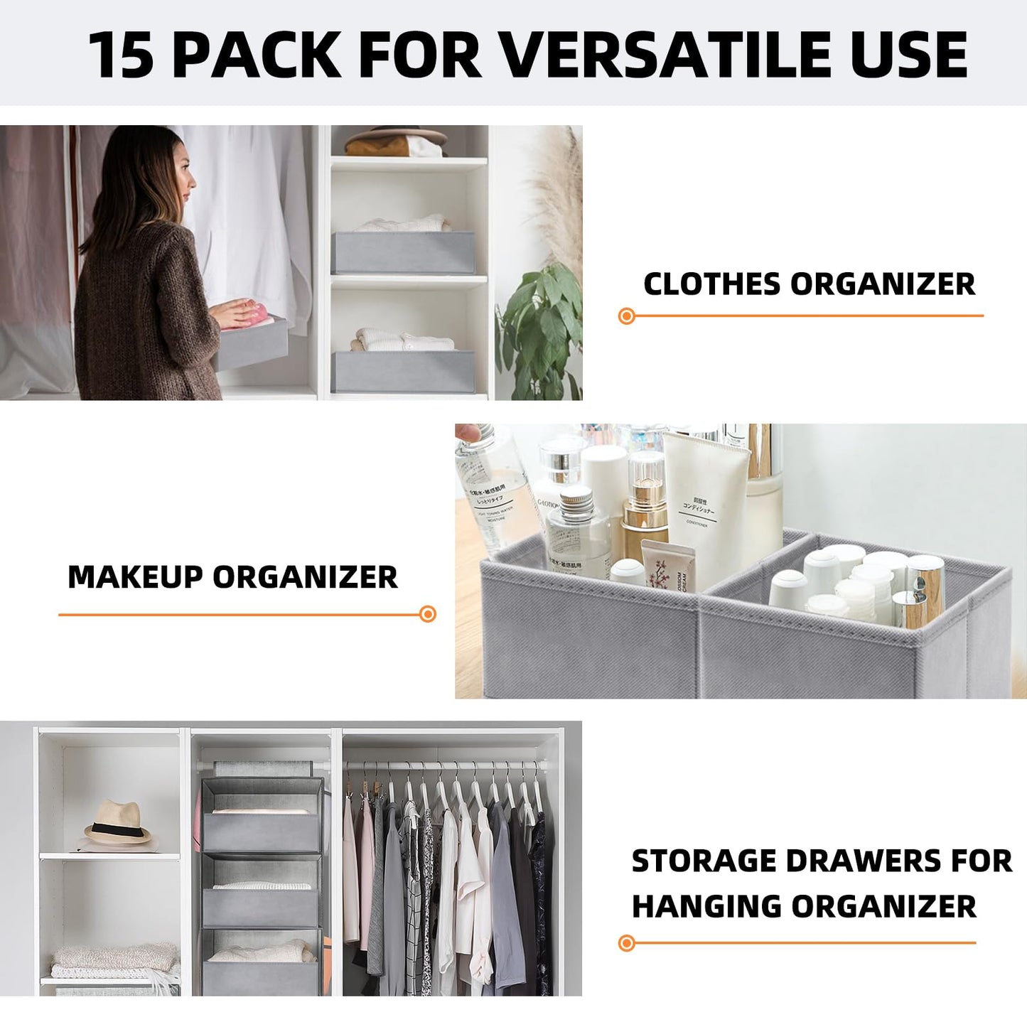 15 Pack Drawer Organizers for Clothing Storage