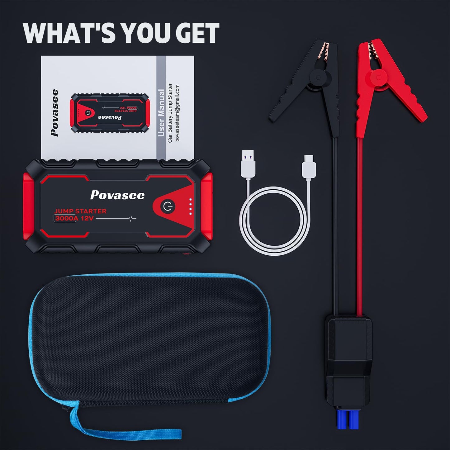 Povasee 3000A Jump Starter with Power Bank