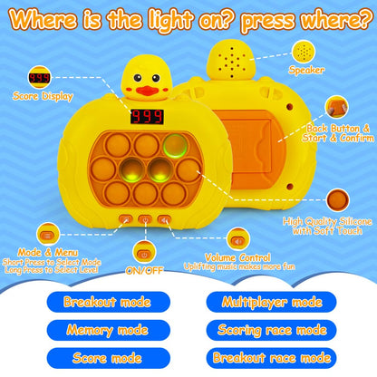 Fast Push Game, Pop Light Up Game Toys Upgraded Version with Game Clearance LED Screen, Handheld Puzzle Game Fast Push Bubble Game, Autism Sensory Toys Mini Games, Fidget Toy for Kids (Yellow Duck)