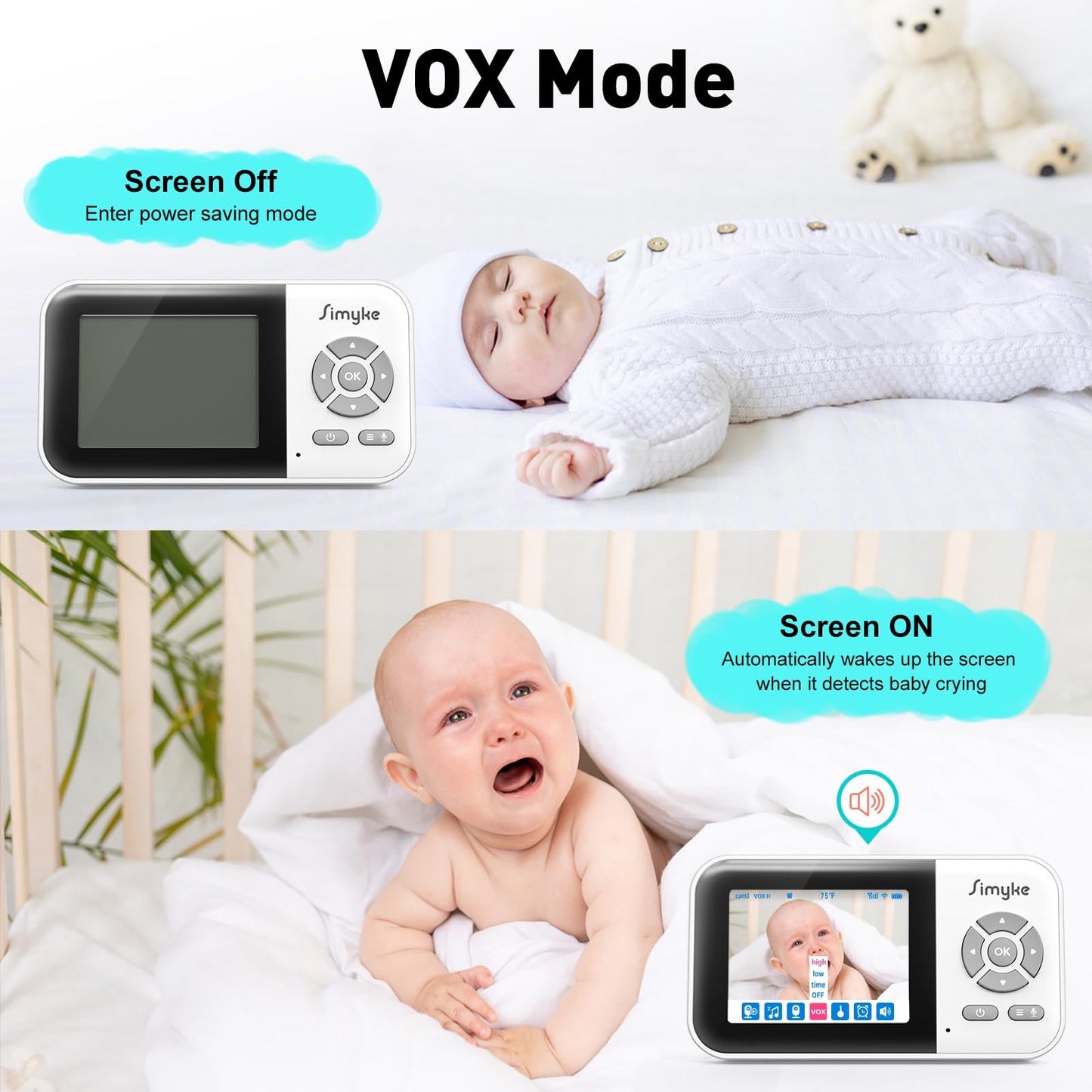 UPDATE: NOW $19.99! Simyke Upgrate Video Baby Monitor,WiFi Baby Camera,2.8" Display and App Control,1200ft Long Range,2 Way Talk,Auto Night Vision,Sound Alert,VOX,Temperature Sensor 5 Lullabies Feeding Remind,Home Use