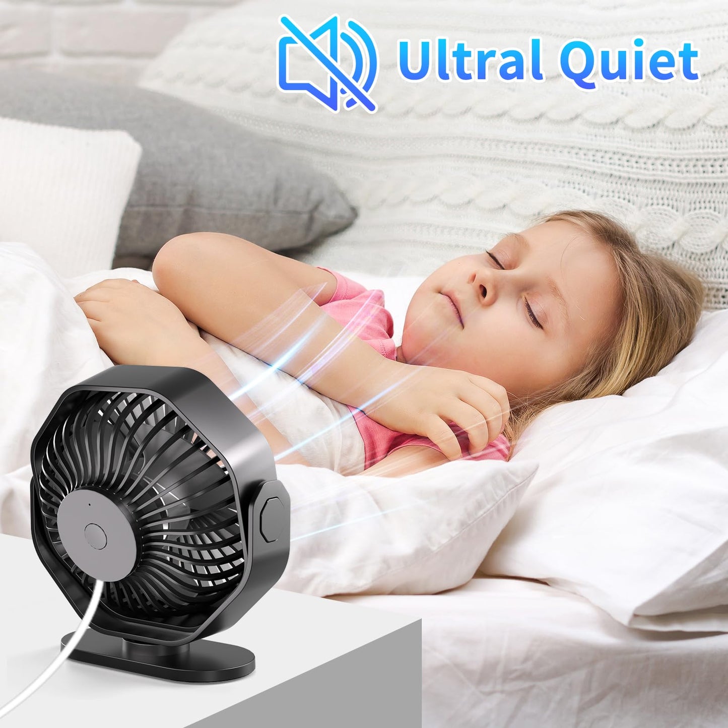 USB Desk Fan with 3 Speeds and 360° Rotation